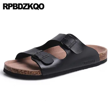 Papuča beach mužov, kožené sandále lete sklzu na topánky korku listov módne popruh dizajnér veľkosť 46 45 white brown black metal