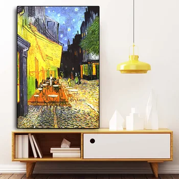 Van Gogh Kaviareň Terasa Na Noc Slávny Reprodukcia olejomaľby na Plátne Plagáty a Tlačí na Steny Umenie Fotografie pre Home Decor