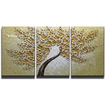 Ručne Maľované Nôž Zlatý kvet, olejomaľba na Plátne Paletu Maľovanie Na Obývacia Izba Moderne kvet, strom, obraz Wall Art Obrázky
