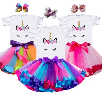 2020 Nové Dievčatá Detský Letný Jednorožec Tutu Šaty Deti Princezná Rainbow Vestido Dievčatá Narodeninovej Party Šaty Maškarný Kostým Jednorožec