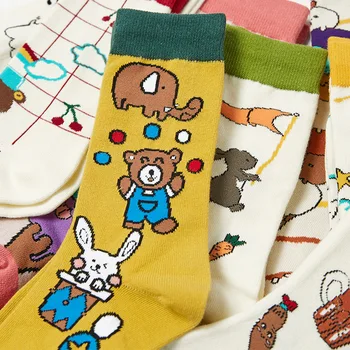 PEONFLY Nové 2020 Jeseň Roztomilý Kreslený Ponožky Ženy Kawaii Medveď Zajaca Zábavné Šťastný Posádky Ponožky Bežné Harajuku Vianočné Ponožky