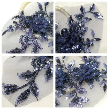 3D Korálkové Čipky Kvet Sequin Nášivka Svadobné Šaty Cheongsam Odev, Šitie Doplnkov RS2961