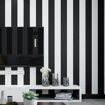 3d moderné jednoduché čierne a biele hrubé pásy tapety, pvc nepremokavé obývacia izba, spálňa, TV, Gauč pozadí dekorácie