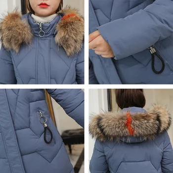 X-dlhé dámske Zimné Kabát Bežné Slim Bunda s Kapucňou Ženy Solid Plus Veľkosť S Kožušiny Golier Bavlna Čalúnená Hrubé Žena Parkas