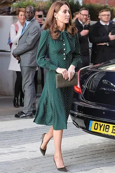 Kate Middleton Vysokej Kvality 2019 Jar Novej dámskej Módy Strany Boho Pláži Sexy Vintage Elegantná, Chic Tlač Dlhý Rukáv Šaty