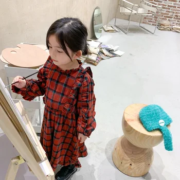 Jeseň Nový Príchod kórejský štýl bavlna hot predaj koberčeky s dlhým rukávom bežné princezná dlhé šaty pre roztomilé sladké dieťa dievčatá