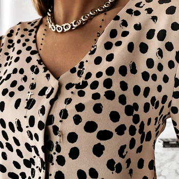 Jeseň Dlhý Rukáv Leopard Tlač Blúzky Ženy Tričko 2020 Jediný Breasted V Krku Práce Tričko Lady Elegantné Voľné Kancelárie, Blúzky, Top