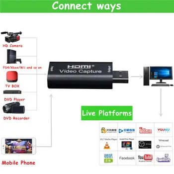 Digitalizačné Karty HDMI Video Capture Karty Streaming VHS Rady Capture USB 2.0 Karty Grabber, Záznamník Box pre PS4 Hry DVD Kamery