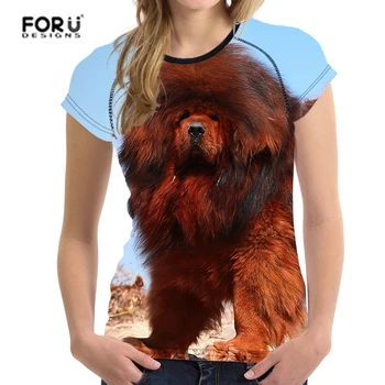FORUDESIGNS Tibetskej Mastiff T Shirt Ženy 3D Psa Tlač Kawaii t shirt Ženy Fashion T-shirt O Krk Letné Topy Pár Tees