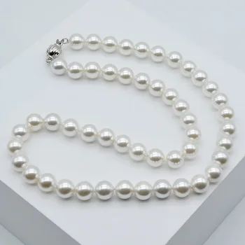 Dámy náhrdelník, 8mm mother-of-pearl náhrdelník, biela kolo morských mother-of-pearl náhrdelník, vysoký lesk, krátky náhrdelník