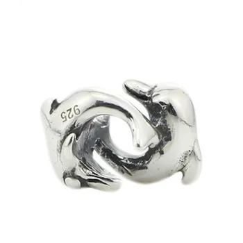 Šperky Originálne 925 Sterling Silver Zvierat Hrá Delfíny Kúzlo Perličiek zodpovedá Európskym Troll 3.0 mm Náramok
