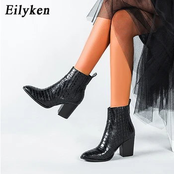 Eilyken Fashion Vysoké Podpätky Ženy Členková Obuv 2021 Nové Modré Kolo Prst Dámy Topánky Zimné Chelsea Boots Plus Veľkosť 36-43