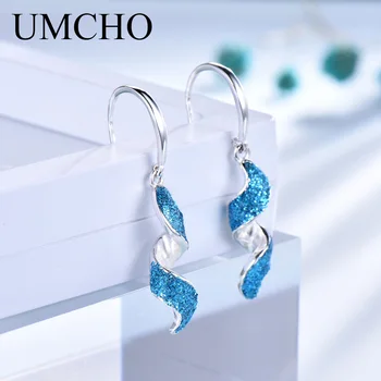 UMCHO Elegantné 925 Silver Blue Flitrami Drop Náušnice pre Ženy, Výročia, Narodeniny, Party Dary, Jemné Šperky, Dekorácie