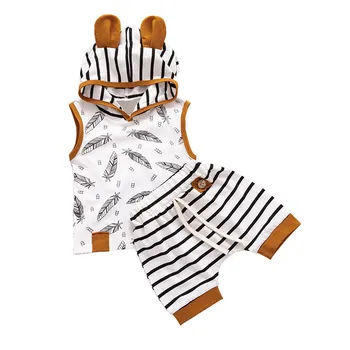 2020 horúce letné oblečenie novorodenca chlapčeka s Kapucňou Pierko T košele, Topy Pruhované Šortky, Nohavice, Oblečenie Sady baby jongenskleding t5