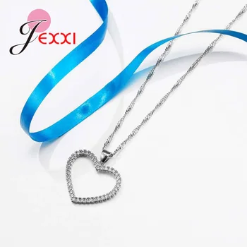 Ženy Jednoduché Srdce Dizajn Crystal 925 Sterling Silver Chain Šperky Stanovuje Módny Náhrdelník + Náušnice Rýchle Dodanie