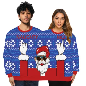 2019 Vianočné Oblečenie pre Santa Claus Hip-hop Zábavné Digitálna Tlač Mužov a Ženy s Dlhým Rukávom, Dvojité Siamské Mikina