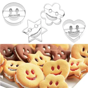4pcs/set Nehrdzavejúcej Ocele Biscuit Cookie Cutter s Úsmevom Tvar Tváre Cake Decor Plesne DIY Domácnosť, Kuchyňa, Pečenie Príslušenstvo Nástroj