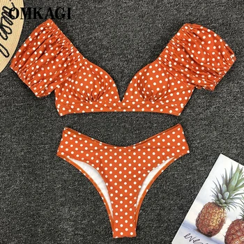 OMKAGI Bikini Set Sexy Nízkym Pásom Plavky Orange Dot plavky Plávanie Push Up Plavky, Bikiny 2020 Vysoký Strih Plaviek Ženy