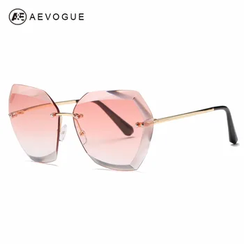 AEVOGUE slnečné Okuliare Pre Ženy Cat Eye bez obrúčok Diamantové rezanie Objektív Značky Módny Návrhár Odtiene Slnečné Okuliare AE0534
