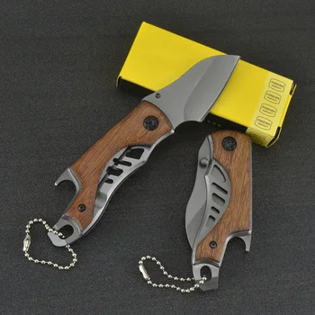 Titán Nehrdzavejúcej Ocele Ostrý nôž Skladacie Taktické mini Nôž Keychain dreva zvládnuť jednoduché vykonávať Záchranné Camping Outdoor nôž