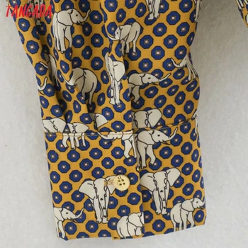 Tangada ženy retro zviera tlače voľné tričko, blúzka s dlhým rukávom elegantné ženy bežné topy XN21