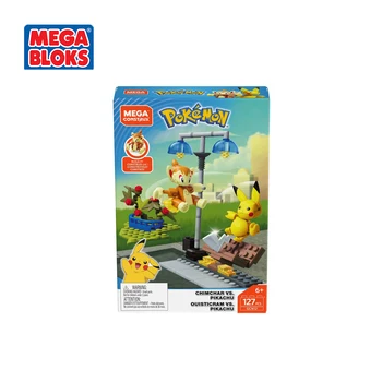 MEGA BLOKS Séria Pokemon Stavebné Bloky, Malý Plameň Opice a Pikachu Konfrontácia Nastaviť Deti Hračky Vianočný Darček GCN12