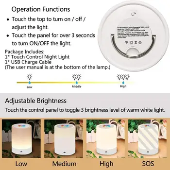 Kreatívne Farbu RGB Plnenie Nočné Svetlo Stmievateľné Dotykové Ovládanie USB Nabíjateľné Nočný Stolík Lampa