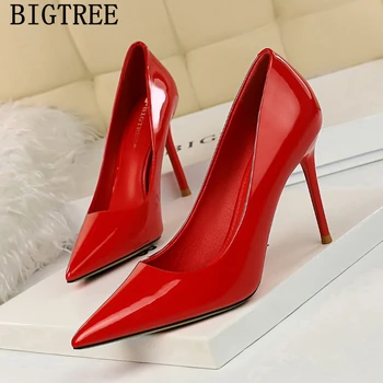 červené päty office topánky ženy stiletto podpätky bigtree topánky žena elegantné veľká veľkosť black čerpadlá dámske topánky extrémne vysoké podpätky sexy