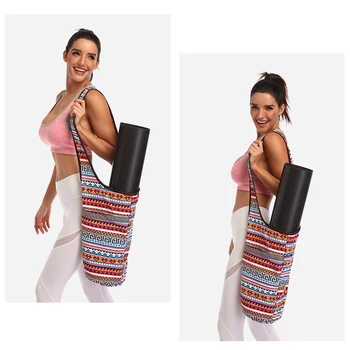 Plátno Yoga Mat Športová Taška Na Zips Držiteľ Veľkú Kapacitu, Odolné Voči Opotrebovaniu, Prenosný S Vrecku Vytlačené Módne Jediný Ramenný