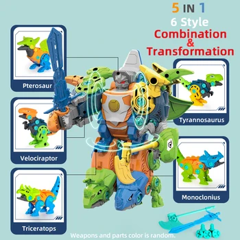 5 In1 Transformácie, Montáž Dinosaura Transformáciu Robota Akčná Hračka Údaje Anime Postavy Stavebným Hračky Model Chlapci Darček
