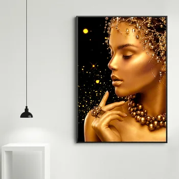 Čierna a Zlatá Žena, Sexy Nahé Afrického Umenia, olejomaľba na Plátne Cuadros Plagáty a Tlačí na Steny Umenie Obrázok pre Obývacia Izba