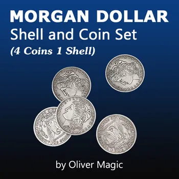 Morgan Dolár Shell a Súbor Mincí (4 Mince 1 Shell) Oliver Magic zblízka Magia Trik Prop Magické Triky, Mince, Nachádzajúce sa Magie