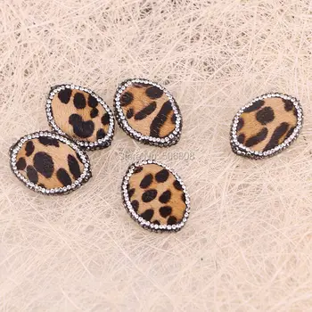 6pcs Leopard kameň Šperky Korálky Drahokamu Crystal Spevnené Oválne Konektor Korálky