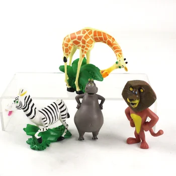 4pcs/veľa Cartoon Zvieratá Lev, Zebra, Žirafa, PVC Údaje Madagaskar Model Hračky Narodeniny darček pre Deti