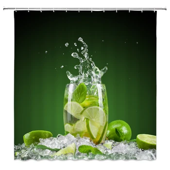 Ovocie Sprchové Závesy Citrón Mint Zelenej Listovej Vody Lete Kúpeľňa Decor Nepremokavé Polyesterové Tkaniny Zavesenie Záclony Nastaviť