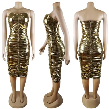 Sexy Ramienok Bodycon dámske Šaty Módne Noc Oblečenie 2021 Nové Gold Club/Strana Nosenie Dámy Šaty Midi Originálny Dizajn