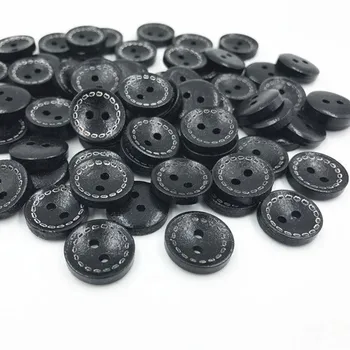 DIY 200pcs Čierny Okrúhly Drevený tlačidlá 2-Otvory Šitie Scrapbooking Remeslá 15 mm