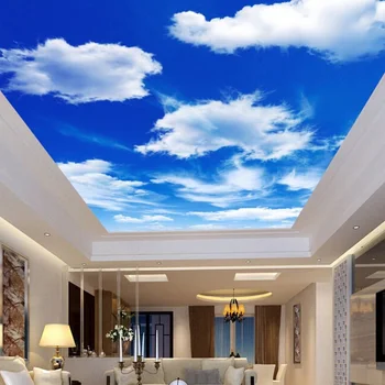 Vlastné Nástenné Tapety 3D Blue Sky Biele Oblaky Charakter Krajiny Moderné Stropné Fresco Obývacia Izba Reštaurácia Non-Tkané 3D nástenná maľba