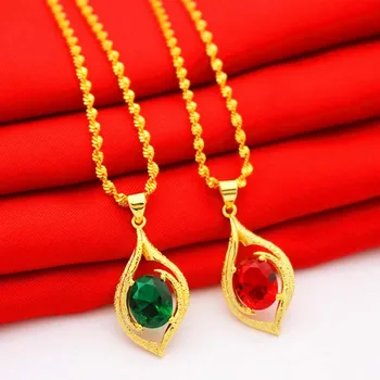 24k Gold vyplnené Náhrdelník Prívesok pre Ženy / Dievčatá šperky,Čistého zlata farba červený kameň Prívesky & Náhrdelníky, ženy, Svadobné Šperky
