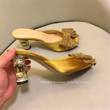 Sexy sandále ženy crystal motýľ uzol dekor diamond vysoké podpätky 2020 satin drahokamu šaty papuče pre dámy letné topánky