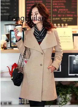 FENGGUILAI ženy kabáty bundy zimné bundy kórejský dlhá srsť žena hrubé casaco feminino khaki čierna sivá