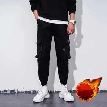 Muži Streetwear Fleece Cargo Nohavice 2020 Zimné Kombinézy Mužov Hip Hop Joggers Nohavice Módy Trati Nohavice Bežné Čierne Tepláky