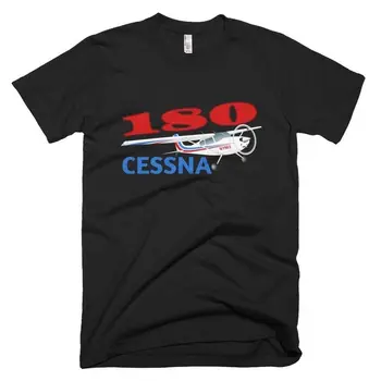 Bavlna, Tlač Pánske Letné O-Krku Cessna 180 (Červená/Modrá) Lietadlo T-shirt - Personalizované s N# Tee Tričko