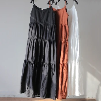 NINI DIVOV 2021 Lete Boho Plážové Oblečenie Pre Ženy Bavlna Maxi Dlhé Ženské Šaty bez Rukávov Sklzu Šaty Čierne Biele Oblečenie