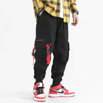 Americký Streetwear Módy Mužov Džínsy Black Voľné Nosenie Príležitostné Veľké Vrecko Cargo Nohavice Veľkosť M-5XL Hip Hop Nohavice Mužov Joggers