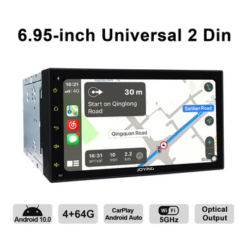 JOYING univerzálny 2 din autorádia hráč 6.95 palcový vedúci jednotky GPS Navigácia podpory 4G s Carplay 4GB RAM+64GB Rom, Video prehrávač