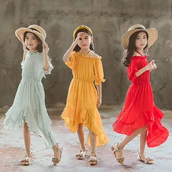 Nové 2019 Letné Deti Šaty pre Dievčatá Nepravidelný Dlho Šifón Šaty Módne Princezná Holiday Beach Šaty RT413
