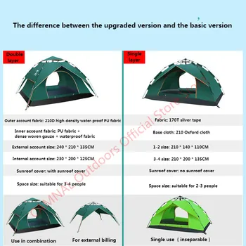Mianbaoshu Plne automatické camping stan pre 3-4 ľudí, rodiny rýchlosť-až dve vrstvy, prenosné lezenie stan pre anti-storm cestovanie