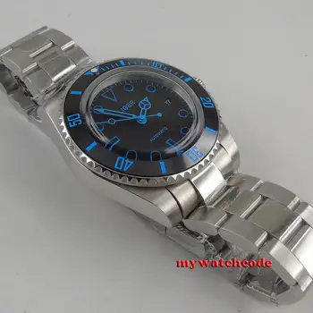 40 mm bliger black dial dátum okno keramická fazeta 316L nerezovej ocele prípade automatického pohybu pánske hodinky