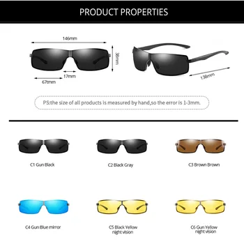 COASION 2020 Luxusný Dizajn Značky Polarizované Muži Okuliare Obdĺžnik Kovovým Rámom Slnečné Okuliare na Nočné Videnie Okuliare CA1480